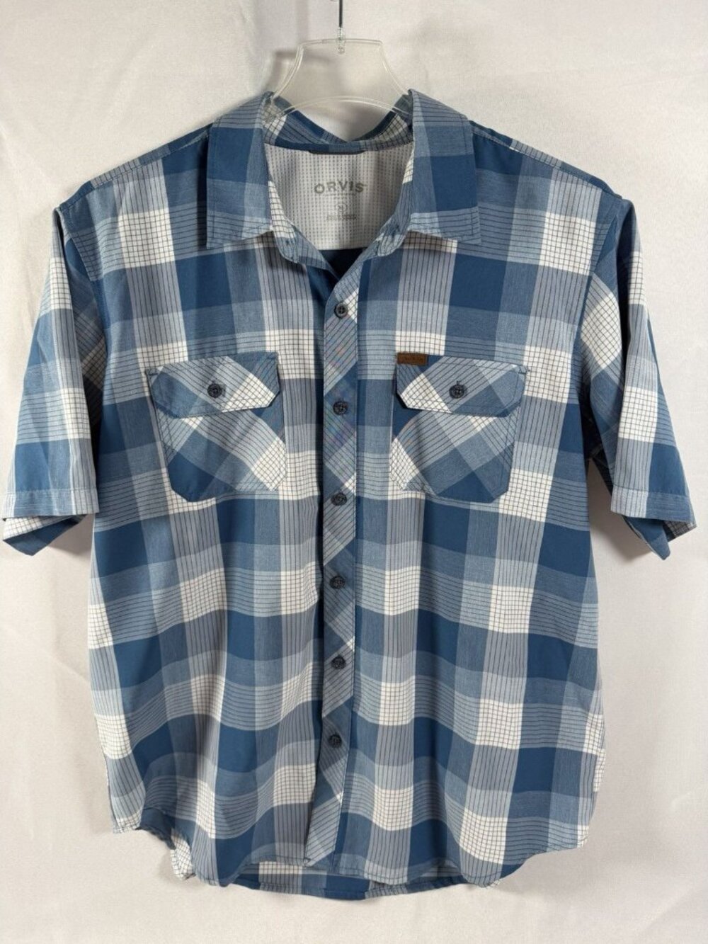 Orvis Classic Collection Mens XL Blue Plaid Short Sleeve Button Down Shirt